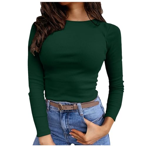 Briskorry Langarmshirt Damen Sport, Crop Top Langarm Damen, Oberteile Slim Fit Dehnbar T Shirts Rund Ausschnitt Longsleeve Blusen Elegant Skims Unterziehshirt Klassisch Solide Streetwear Lounge von Briskorry