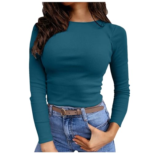 Briskorry Langarmshirt Damen Sport, Crop Top Langarm Damen, Oberteile Slim Fit Dehnbar T Shirts Rund Ausschnitt Longsleeve Blusen Elegant Skims Unterziehshirt Klassisch Solide Streetwear Lounge von Briskorry