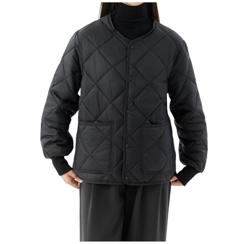 Briskorry Leichte Winterjacke Damen, Daunenjacke Damen, Übergangsjacke Warme Ohne Kapuze Übergangsmantel Lange Ärmel Knöpfe Puffer Mantel Loose Grosse Grössen Teddyjacke Mode Damen-Mäntel Winter von Briskorry