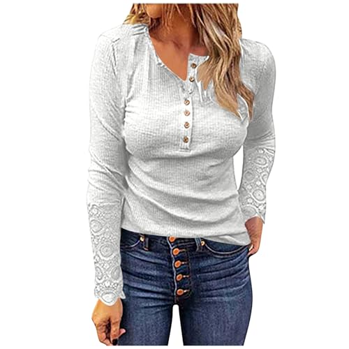 Briskorry Longshirt Damen Eng, Crop Top Langarm Weiß, Oberteil Enges Stretch T-Shirts V Ausschnitt Lange Ärmel Shirt Sexy Y2K Unterziehshirt Einfarbig Klassischer Streetwear Frauen von Briskorry