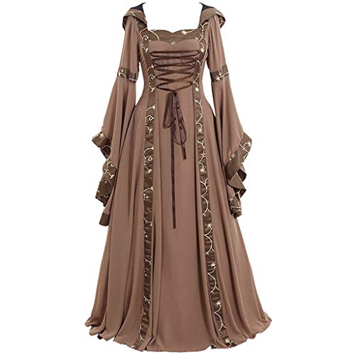 Briskorry Mittelalter Kleid Mädchen, Renaissance Kleid Damen Sommer, Gothic Kleider Spitze Retro Maxikleider Gebunden Taille Trompetenärmel Partykleid Frabblock Schulterfrei Hexenkleid Traditionelles von Briskorry