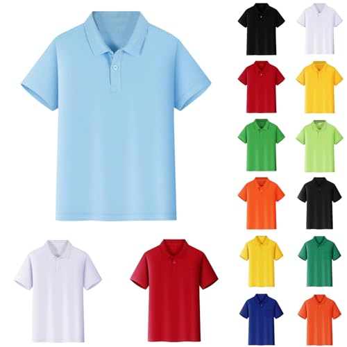 Briskorry Poloshirt für Jungen, Polo T Shirts Kühle Atmungsaktiv Kurzarm-Poloshirt mit Knopfleiste Revers Active-Poloshirts Lässig Basic Schule T-Shirt Weich Fühlen Sommer Tops Moden Solid 2024 von Briskorry