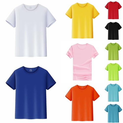 Briskorry T-Shirt Weiß Kinder, Shirt Kurzarm für Jungen und Mädchen Tee Shirt Sommer Freizeit Tops Lose Atmungsaktiv Oberteile Basic Rundhals Einfarbig Kinderkleidung Kühle Weich 2024 Unisex von Briskorry