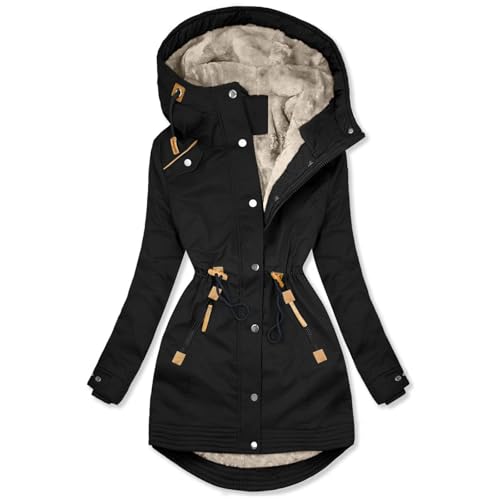 Briskorry Warme Winterjacke Damen Gefüttert, Outdoor Daunenjacken für Damen, Übergangsjacke Warme mit Kapuze Winterjacken Zipper Langarm Leichtsteppjacke Lose Übergrößen Teddy Jacken Mode Coat Frauen von Briskorry