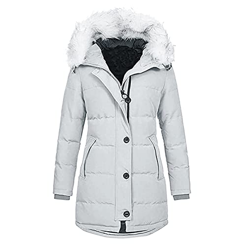 Briskorry Winterjacke Damen Fell, Daunenjacke Damen, Daunenmantel mit Kapuzen Warm Wintermäntel mit Reißverschluss Langarm Softdaunenjacke Lässige Übergrößen Sweatjacke Bequem Jacken Winter von Briskorry