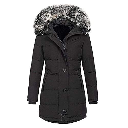 Briskorry Winterjacke Damen Fell, Daunenjacke Damen, Daunenmantel mit Kapuzen Warm Wintermäntel mit Reißverschluss Langarm Softdaunenjacke Lässige Übergrößen Sweatjacke Bequem Jacken Winter von Briskorry