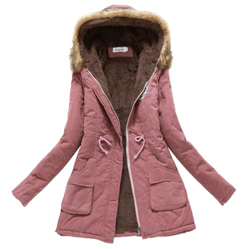 Briskorry Winterjacke Damen Fell, Steppjacke Damen, Daunenmantel mit Kapuzen Wärme Winterjacken Zipper Langarm Pufferjacken Lockere Große Größen Softshellmantel Elegante Mantel Winter von Briskorry