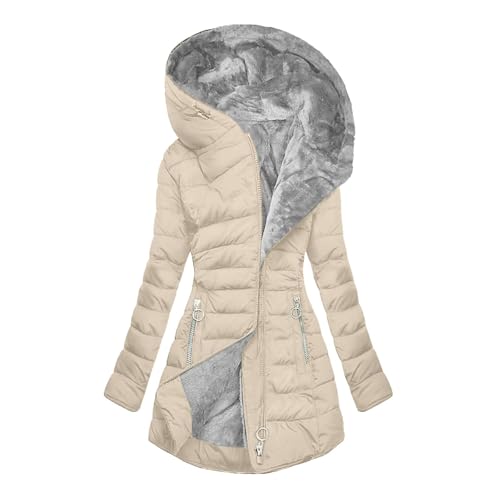 Briskorry Winterjacke Damen Gefüttert, Winter Steppjacke Damen, Daunenmantel mit Kapuzen Warme Windbreaker Lange Ärmel Zipper Down Jacket Lässige Große Größen Fleecejacke Bequemes Outwear Frauen von Briskorry