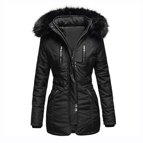 Briskorry Winterjacke Damen Lang, Damen Steppjacke, Outdoorjacke mit Kapuzen Warme Freizeitjacke Zipper Langarm Gesteppte Jacke Lässige Grosse Grössen Softshellmantel Bequem Mantel Outdoor von Briskorry