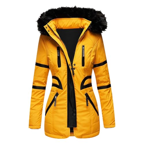 Briskorry Winterjacke Damen Lang, Damen Steppjacke, Outdoorjacke mit Kapuzen Warme Freizeitjacke Zipper Langarm Gesteppte Jacke Lässige Grosse Grössen Softshellmantel Bequem Mantel Outdoor von Briskorry