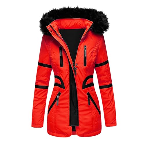 Briskorry Winterjacke Damen Lang, Damen Steppjacke, Outdoorjacke mit Kapuzen Warme Freizeitjacke Zipper Langarm Gesteppte Jacke Lässige Grosse Grössen Softshellmantel Bequem Mantel Outdoor von Briskorry