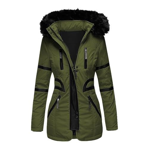 Briskorry Winterjacke Damen Lang, Damen Steppjacke, Outdoorjacke mit Kapuzen Warme Freizeitjacke Zipper Langarm Gesteppte Jacke Lässige Grosse Grössen Softshellmantel Bequem Mantel Outdoor von Briskorry