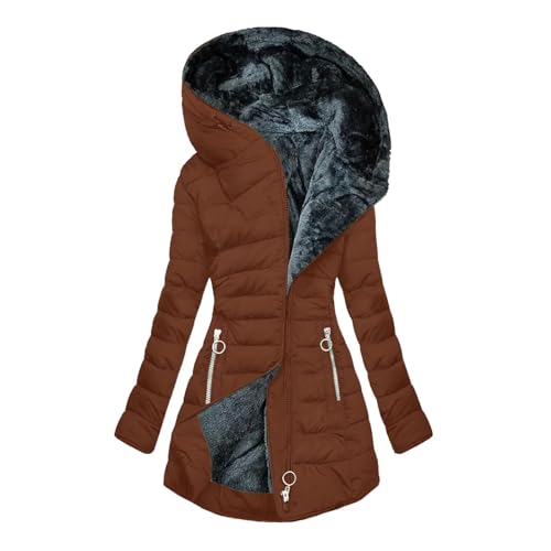 Briskorry Winterjacke Damen Lang Warm Gefüttert, Winter Steppjacke Damen, Steppmantel mit Kapuze Warm Outdoor Jacke Lange Ärmel Zipper Steppparka Casual Übergrößen Dufflecoat Bequem Mantel Winter von Briskorry