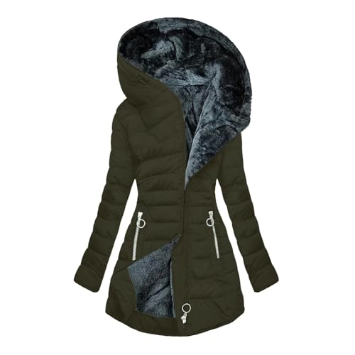 Briskorry Winterjacke Damen Lang Warm Gefüttert, Winter Steppjacke Damen, Steppmantel mit Kapuze Warm Outdoor Jacke Lange Ärmel Zipper Steppparka Casual Übergrößen Dufflecoat Bequem Mantel Winter von Briskorry