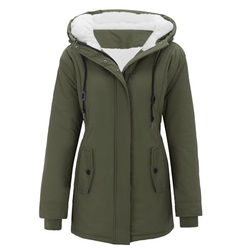 Briskorry Winterjacke Damen Warm Gefüttert, Damen Steppjacke, Outdoorjacke mit Kapuzen Warme Freizeitjacke Lange Ärmel Zipper Leichtsteppjacke Lockere Grosse Grössen Wachsjacke Elegant Parka Outdoor von Briskorry