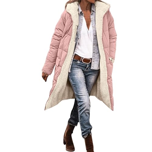 Briskorry Winterjacke Damen Warm Gefüttert, Damen Steppjacke Lang, Daunenmantel Warme mit Kapuzen Winterparka Langarm Zipper Puffer Mantel Lose Große Größen Sweatjacke Elegant Parka Teenager Mädchen von Briskorry