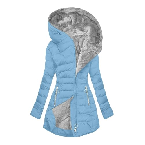 Briskorry Winterjacke Damen Warm Gefüttert, Daunenjacke Damen Winter, Outdoorjacke Warm mit Kapuze Windjacke Lange Ärmel Zipper Puffer Mantel Lässige Übergrößen Fahrradjacke Elegante Outwear Frauen von Briskorry