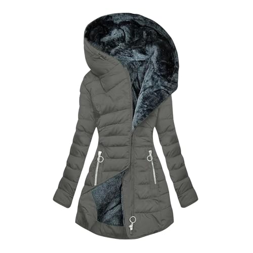 Briskorry Winterjacke Damen Warm Gefüttert, Daunenjacke Damen Winter, Outdoorjacke Warm mit Kapuze Windjacke Lange Ärmel Zipper Puffer Mantel Lässige Übergrößen Fahrradjacke Elegante Outwear Frauen von Briskorry