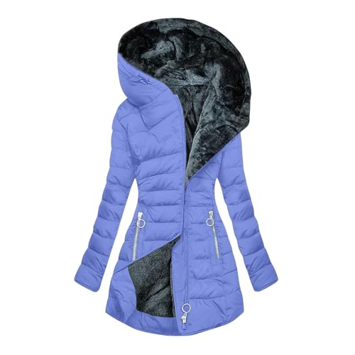 Briskorry Winterjacke Damen Warm Gefüttert, Daunenjacke Damen Winter, Outdoorjacke Warm mit Kapuze Windjacke Lange Ärmel Zipper Puffer Mantel Lässige Übergrößen Fahrradjacke Elegante Outwear Frauen von Briskorry