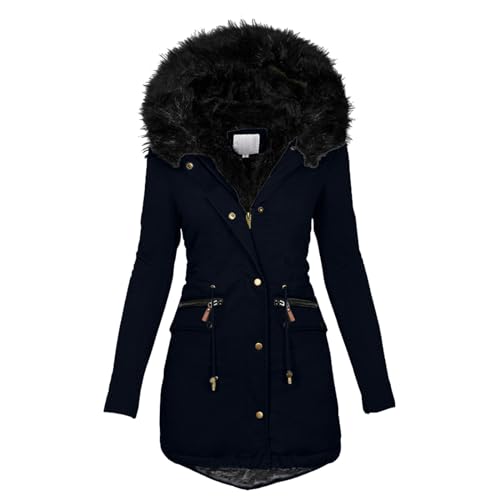 Briskorry Winterjacke Damen mit Fellkapuze, Steppjacke Mädchen, Steppmantel Warmer mit Kapuze Trenchcoat Zipper Langarm Steppparka Lässige Grosse Grössen Bomberjacke Elegante Coat Teenager Mädchen von Briskorry