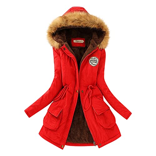 Briskorry Winterjacke mit Fell Damen, Damen Daunenjacke, Übergangsjacke Warme mit Kapuze Windjacke mit Reißverschluss Lange Ärmel Softdaunenjacke Baggy Übergrößen Teddy Jacken Mode Outwear Winter von Briskorry