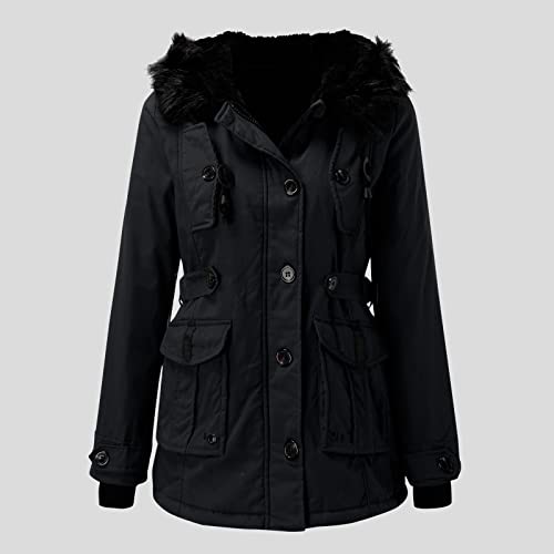 Briskorry Winterjacke mit Fell Damen, Damen Steppjacke, Daunenmantel Warme mit Kapuzen Winter Jacke Zipper Langarm Daunen Mantel Freizeit Große Größen Sweatjacke Bequemes Damenjacken Outdoor von Briskorry