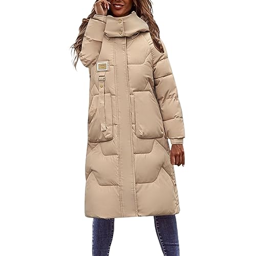 Briskorry Wintermantel Mädchen, Daunenjacke Damen Lang, Outdoorjacke mit Kapuze Warme Freizeitjacke Zipper Lange Ärmel Pufferjacken Lose Große Größen Fleecejacke Elegant Damenjacken Winter von Briskorry