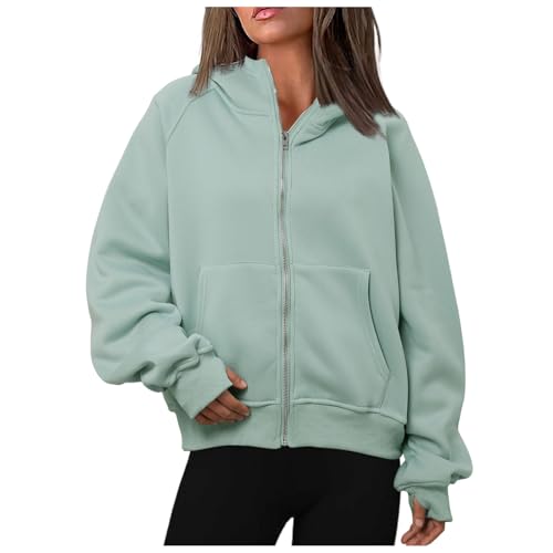 Briskorry Zip Up Hoodie, Kapuzenpullover Damen Weiß, Hoody Kapuzen Langen Ärmeln Kapuzenpulli Lockere Lässiges Pulli Solide Klassisch Strickjacke Sport Weich Tunika Herbst Winter von Briskorry