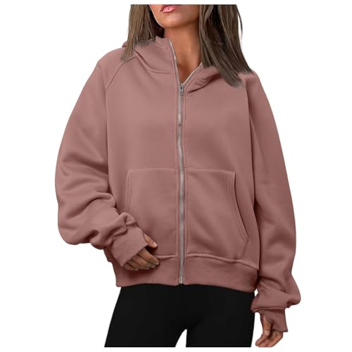 Briskorry Zip Up Hoodie, Kapuzenpullover Damen Weiß, Hoody Kapuzen Langen Ärmeln Kapuzenpulli Lockere Lässiges Pulli Solide Klassisch Strickjacke Sport Weich Tunika Herbst Winter von Briskorry