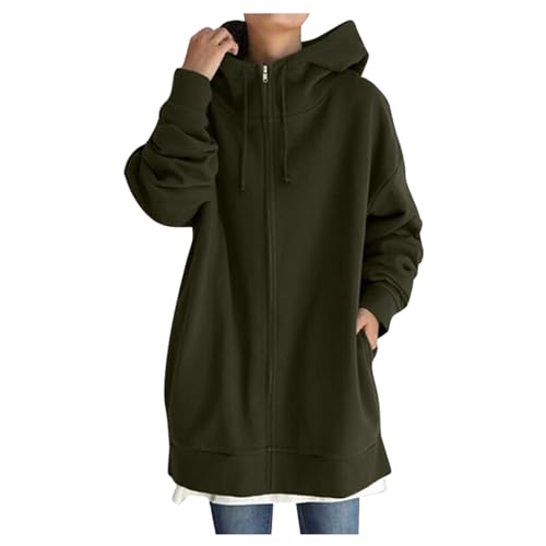 Damen Hoodie mit Reißverschluss, Kapuzenpullover Damen Weiß, Hoodies Langärmelig Kapuze Kapuzenpullis Lockerer Freizeit Pulli Einfarbiger Basic Sweatjacke Sport Bequeme Tops Teenager Mädchen von Briskorry