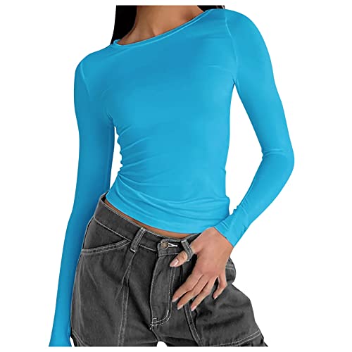 Damen Langarmshirt Baumwolle, Crop Tops Damen Langarm, Oberteil Bauchfreie Enges T-Shirts Rundhalsausschnitt Longsleeve Shirts Skims Elegant Unterziehshirt Klassischer Einfarbig Streetwear Lässiges von Briskorry