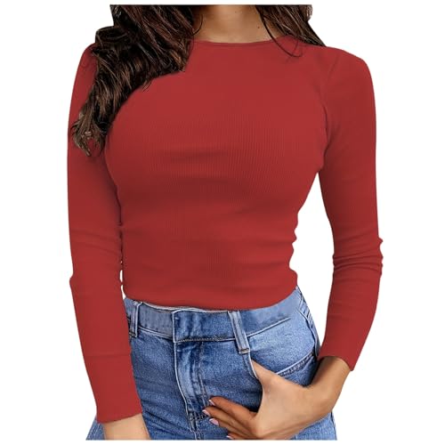 Damen Langarmshirt Elegant, Crop Top Schwarz Langarm, Oberteile Eng Stretch Tshirts Rund Ausschnitt Langen Ärmeln Tops Athletisch Skims Clean Girl Klamotten Basic Solide Streetwear Casual von Briskorry