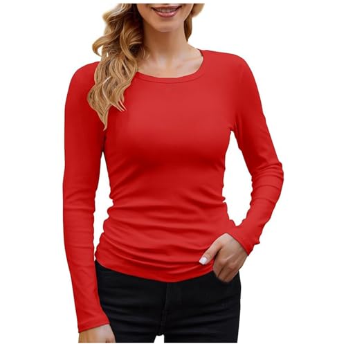 Damen Langarmshirt Elegant, Crop Tops Damen Langarm, Oberteile Enge Dehnbar Tshirt Langen Ärmeln Rundhalsausschnitt Top Y2K Elegant Clean Girl Klamotten Klassischer Einfarbig Streetwear Lässiger von Briskorry