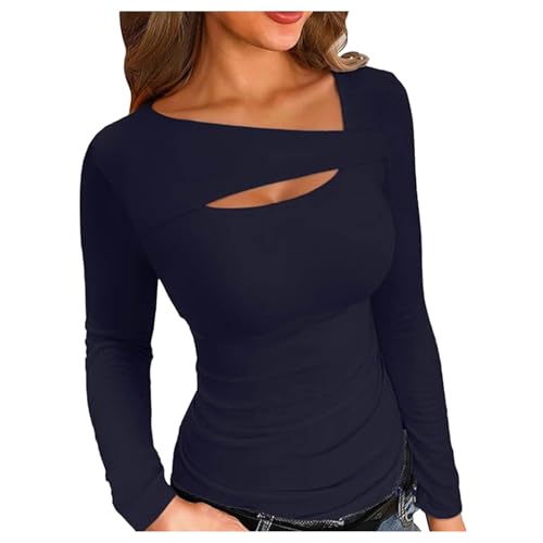 Damen Langarmshirt Elegant, Crop Tops Damen Schwarz Langarm, Oberteil Eng Dehnbar Tshirt Langärmelig Unregelmäßige Bluse Elegant Y2K Stockholm Style Clothes Basic Solide Streetwear Lässige von Briskorry