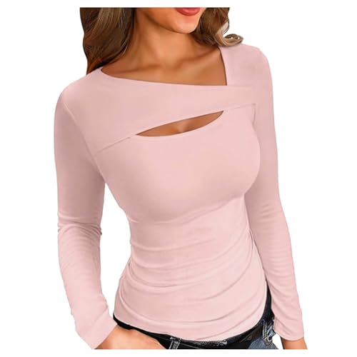 Damen Langarmshirt Elegant, Crop Tops Damen Schwarz Langarm, Oberteil Eng Dehnbar Tshirt Langärmelig Unregelmäßige Bluse Elegant Y2K Stockholm Style Clothes Basic Solide Streetwear Lässige von Briskorry