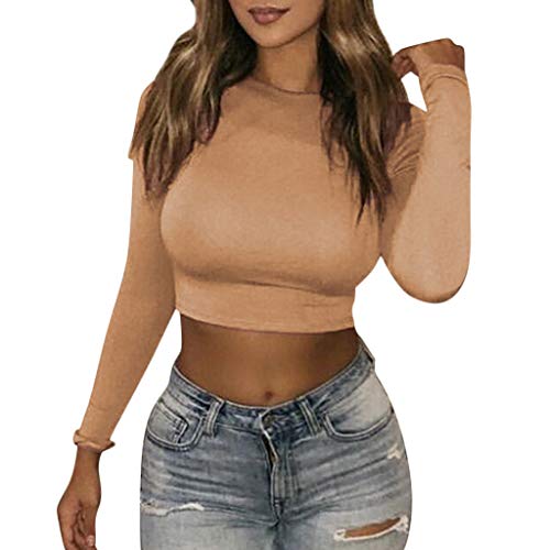 Damen Langarmshirt Schwarz, Crop Tops Y2K, Oberteil Bauchfreies Slim Fit T Shirts Rund Ausschnitt Lange Ärmel Blusen Y2K Elegant Unterziehshirt Klassische Einfarbige Streetwear Beiläufig von Briskorry