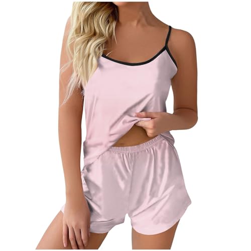 Damen Pyjama Kurz, Schlafanzug Damen Sommer, Pyjamas Set Zweiteiliges Shorty Nachtwäsche Set V-Ausschnit Reizvolle Camisole Sleepshirt und Schlafshorts Sleepwear Casual Negligé Gradient Halloween von Briskorry