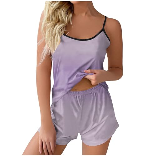 Damen Pyjama Kurz, Schlafanzug Damen Sommer, Pyjamas Set Zweiteiliges Shorty Nachtwäsche Set V-Ausschnit Reizvolle Camisole Sleepshirt und Schlafshorts Sleepwear Casual Negligé Gradient Halloween von Briskorry