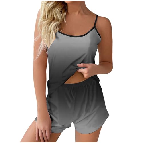 Damen Pyjama Kurz, Schlafanzug Damen Sommer, Pyjamas Set Zweiteiliges Shorty Nachtwäsche Set V-Ausschnit Reizvolle Camisole Sleepshirt und Schlafshorts Sleepwear Casual Negligé Gradient Halloween von Briskorry