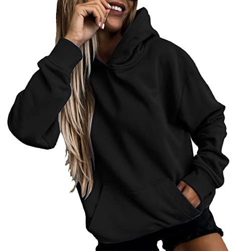 Hoodie Damen Blau, Kapuzenpullover Damen Weiß, Hooded Langen Ärmeln Kapuzen Kapuzenpulli Lose Beiläufig Sweatshirts Klassisch Einfarbiges Sweatjacke Outdoor Kuschelig Streetwear 2024 von Briskorry