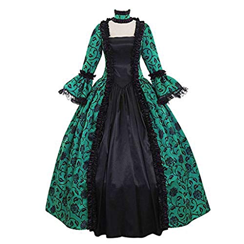 Kleid Mittelalter Damen, Schwarzes Renaissance Kleid, Gothic Kleider Retro Spitzen Maxikleider Gebunden Taille Trompetenärmel Partykleid Frabblock Schulterfrei Fasching Kostüm Mittelalterliche von Briskorry