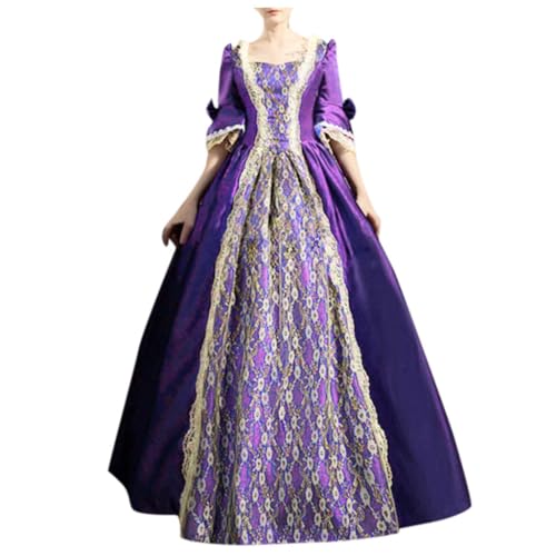 Kleid Mittelalter Damen, Weißes Renaissance Kleid, Gotischen Kleid Spitzen Retro Maxikleid Ausgestellten Ärmeln Gesmokte Taille Partykleider Schulterfreies Frabblock Viktorianisches Kleid Cosplay von Briskorry