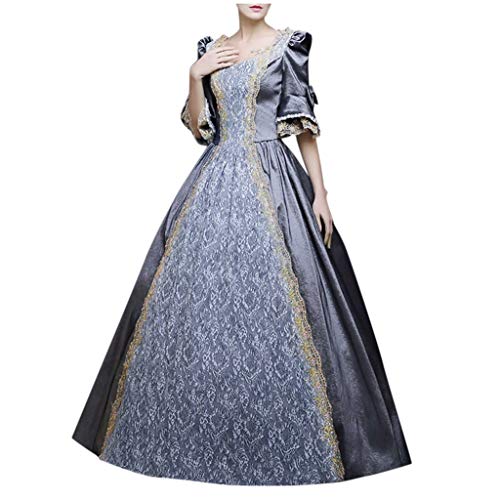 Kleid Mittelalter Damen, Weißes Renaissance Kleid, Gotischen Kleid Spitzen Retro Maxikleid Ausgestellten Ärmeln Gesmokte Taille Partykleider Schulterfreies Frabblock Viktorianisches Kleid Cosplay von Briskorry