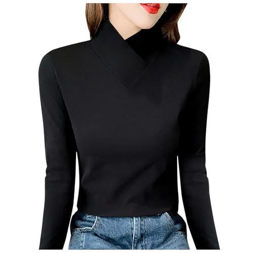 Langarmshirt Damen Grau, Crop Tops Damen Sexy Langarm, Oberteile Dehnbar Enge Tee Shirts Hochgeschlossenes Langarm Blusen Skims Aesthetic Clean Girl Klamotten Solide Basic Streetwear Lässiger von Briskorry