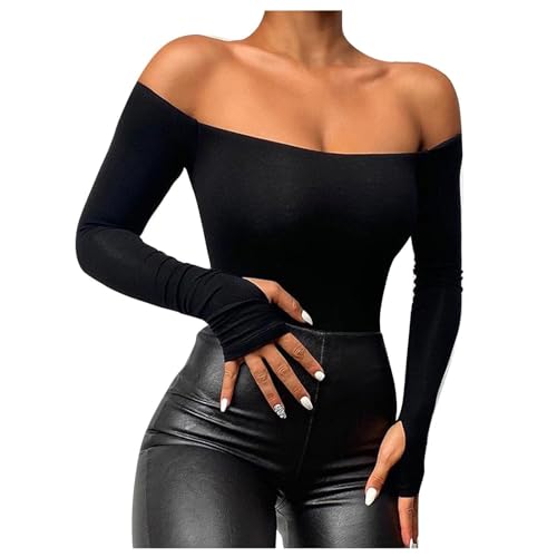 Long Sleeve Shirt Women Sport, Crop Top Weiß Langarm, Oberteil Slim Fit Stretch T-Shirts Langärmliges Schulterfrei Top Y2K Athletische Clean Girl Klamotten Einfarbige Klassischer Streetwear Freizeit von Briskorry