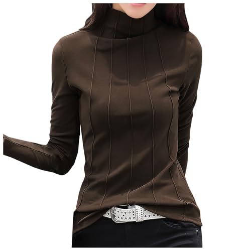 Long Sleeve Top Women, Crop Top Damen Y2K, Oberteile Enges Dehnbar T-Shirts Langärmelig Stehkragen Blusen Skims Athletisches Unterziehshirt Solid Klassisch Streetwear Beiläufig von Briskorry