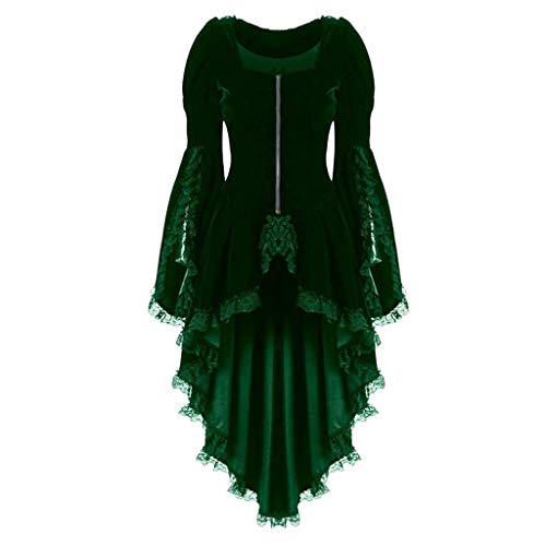 Mittelalter Kleid Damen, Renaissance Kleid Damen Schwarz, Gothic Kleid Spitze Retro Maxikleid Trompete Ärmel Gebunden Taille Partykleid Frabblock Schulterfreies Corsagenkleid Mittelalterliches von Briskorry