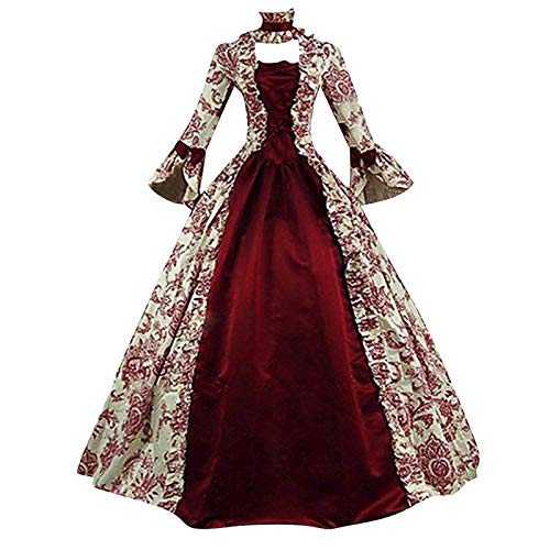 Mittelalter Kleid Damen, Renaissance Kleider Damen, Gotischen Kleider Spitze Retro Maxikleider Ausgestellten Ärmeln Gesmokte Taille Partykleid Off Shoulder Frabblock Viktorianische Kleid Cosplay von Briskorry