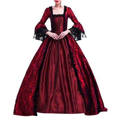 Mittelalter Kleid Mädchen, Renaissance Kleid Damen Grün, Gothic Kleid Spitzen Vintage Maxikleider Ausgestellten Ärmeln Gebunden Taille Partykleider Frabblock Schulterfrei Prinzessin Kostüm Party von Briskorry