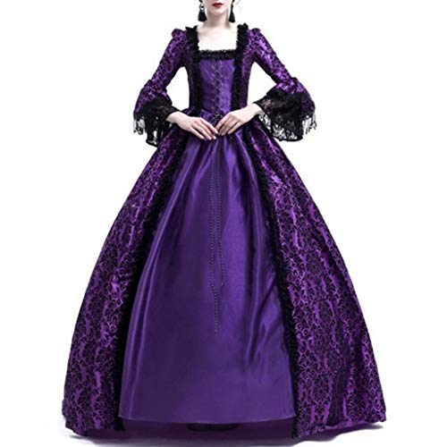 Mittelalter Kleid Mädchen, Renaissance Kleid Damen Grün, Gothic Kleid Spitzen Vintage Maxikleider Ausgestellten Ärmeln Gebunden Taille Partykleider Frabblock Schulterfrei Prinzessin Kostüm Party von Briskorry